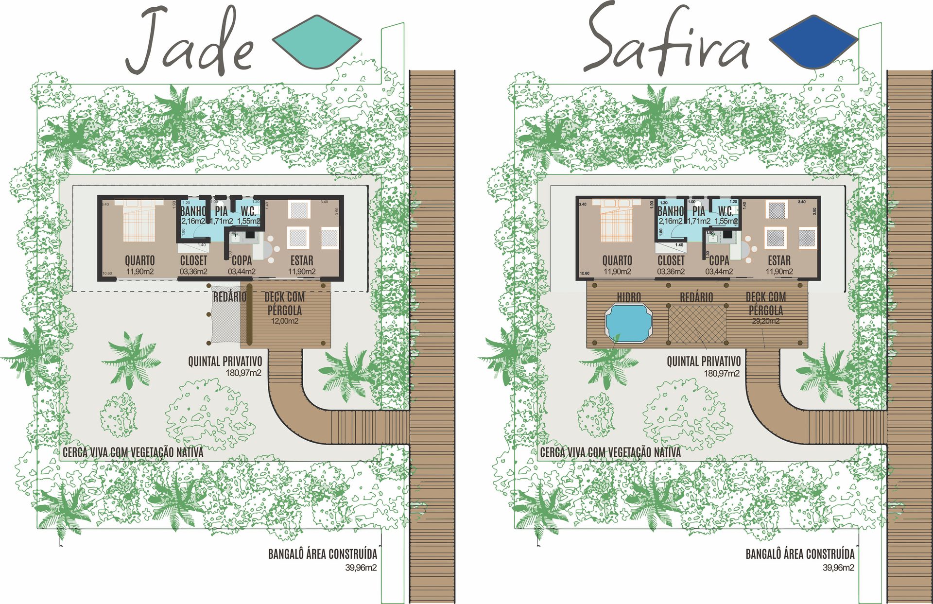 Plantas dos bangalôs Jade e Safira